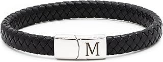 HAYOUWAY Mens Leather Bracelet Engraved Initial A-Z Gifts for Men Dad Him Boyfriend Son Braided Leather Bracelet with Stainless Steel Magnetic Clasp Valentines Anniversary Fathers Day Birthday Gifts