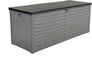 Charles Bentley, 390L, Outdoor, Garden, Plastic, Storage Box, Grey Body, Black Lid, Moulded Handles, Padlock Hasp, Sliding Lifts, PP Vacuum, Indoor, Outdoor, Steel, Storage Chest (143x57x53cm)