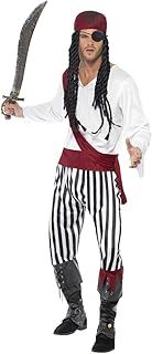 Smiffys Pirate Man Costume, Black & White Shirt, Trousers, Headpiece & Belt, Fancy Dress, Adult Dress Up Costumes