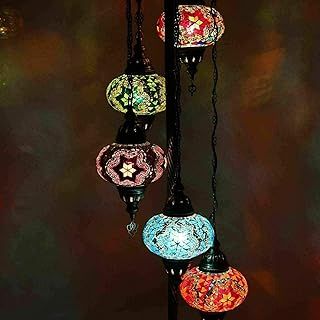 Turkish Moroccan Mosaic Floor Lamp Light, Handmade Glass Mosaic Multicolour Tiffany Floor Lamp Light 5 Large Globe-with LED Bulb