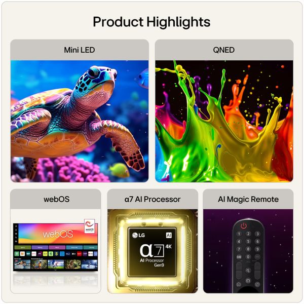 LG QNED MiniLED AI QNED7E 50QNED7EB3C 50 Inch Smart TV, α7 Processor Gen9, 60 Hz, HDR10, Filmmaker Mode™, Google Cast, Apple AirPlay 2, 2026