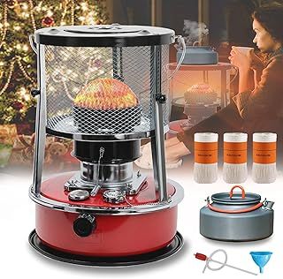 Kerosene Heater Indoor, Kerosene Heater 4.5L(Lasts 18 h), Paraffin Heater for Home Indoor, Camping Heater with Kettle and 3x Wick, Kerosene Heater for Patio, Tent, Fishing, 8900 BTU/H…