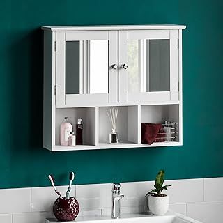 Bath Vida Priano Double Door Mirrored Bathroom Cabinet Storage Shelves Wall Mounted, White
