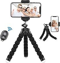 Flexible Mini Tripod Holder with Bluetooth Control, Portable Travel Camera Mobile Phone Mount Compatible with iPhone, Android Phones, GoPro, 4-8" Smart Device