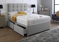 Comfy Deluxe LTD Luxury Linen Fabric Divan Bed Set With Memory Sprung Mattress And Matching Cube Headboard (Silver, 2FT6 Small Single 0 Drawer)