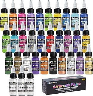 Airbrush Paint - 30 Colors with 3 Thinner, Water-Based Airbrush Paint Set, Ready to Spray Acrylic Air Brush Paints for Metal, Plastic Models, Canvas, Wood, 20ml/Bottle