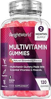 Multivitamin Gummies for Women & Men - 2 Months Supply - 13 Multivitamins & Minerals - 120 Vitamin Gummies - With Vitamin C, A, D, B, Biotin & Zinc - Strawberry Flavoured Chewable Multivitamins Adults