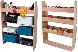 Monster Shop Van Racking Transit Custom & Toolbox Storage Units SWB LWB 12mm Thick Plywood Rack Shelving Organiser Driver & Passenger Side RHD LHD 136cm H x 102cm W x 30cm D FREE Non-Slip Rubber Mats