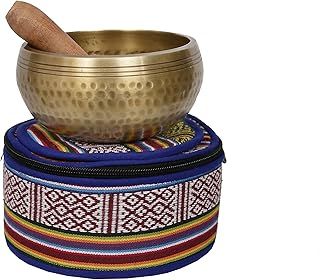 Tibetan Hand Hammered Singing Bowl with Matching Ethnic Pouch. For Relaxation, Healing & Mindfulness (Ham-Medium) (B41)