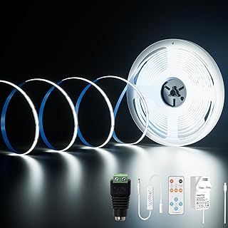 PAUTIX COB LED Strip 10M, 6000K Daylight White LED Lights, Dimmable 24V Flexible LED Tape Light Kit with RF Remote and Mains, CRI 93+ 8mm Width for 3D Printer, Living Room, Cabinet, Kitchen, Mirror