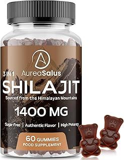 Shilajit Gummies 1400mg, Shilajit Supplement with Chaga and Ashwagandha, Original from Himalayan with Fulvic & Humic Acid and 85+ Minerals, for Energy, Immunity & Focus, Sugar-Free, 60 Gummies