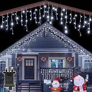 ZeMu Icicle Outdoor Christmas Lights, 216LEDs 7.5m Waterproof Outside Fairy Lights Mains Powered, Indoor Hanging String Lights Plug in Cool White for House Roof Porch Balcony Gutter Xmas Decorations