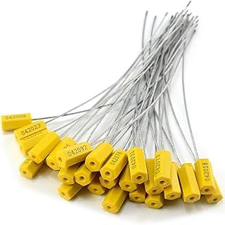 100 Pcs Pull-Tie Steel Security Cable Wire Seals, Securing Straps, Numbered Anti-Tamper Security Seal Tags (Yellow)
