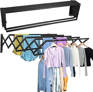 Neulriscn Wall Mounted Clothes Drying Rack, Foldable Clothes Airer for Laundry, Retractable Laundry Drying Rack, Collapsible Clothes Rail with 7 Drying Rods, Space Saver, Indoor and Outdoor Use, 80cm