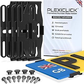 PLEXICLICK® ORIGINAL License Plate Holder for Cars - Frameless Invisible - Black - Universal Number Plate Holder - For UK 3mm Frames