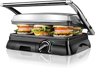 Aigostar Sandwich Toaster 2000W Toastie Maker, Deep Fill Panini Press with Improved Non-Stick Coating, 180° Flat Open Large Grill, Adjustable Temperature Control, Drip Tray, Stainless Steel - Samson