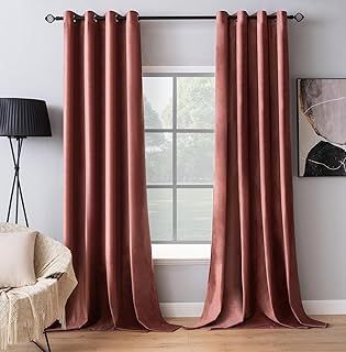 MIULEE Dusty Rose Velvet Curtains for Bedroom 2 Panel Set 90 Inch Drop Curtains, Soft Elegent Home Decor Velvet Curtain Living Room, Sun Blocking Room Darkening Thermal Eyelet Curtain 66x90 Inch