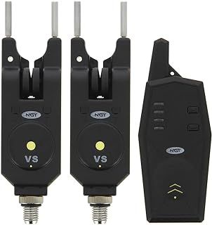 NGT FBA-W/LESS-2PC-VS 2pc + Receiver Fishing Bite Alarm Set 200m Range On Blister (vs) - Black, Standard