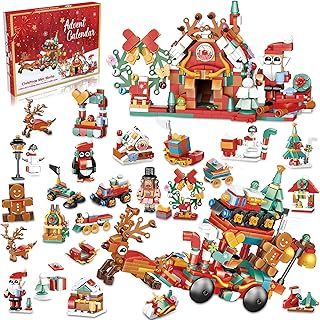 Christmas Building Advent Calendar 2024 for Kids Adults 24 Days Christmas House Building Blocks Countdown Calendar Gift, with 24 Models & 12-in-1 Surprise Blocks Ages 6+