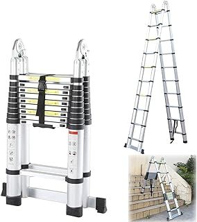 NAIMP 6.2M Extendable Aluminum Ladders, Folding Telescopic Extension (3.1M+3.1M) Tall Loft Ladder, Portable A-Frame 2x10 Steps Loft Ladders, Extension Ladder EN131 DIY Multi Purpose 330lbs/150kg