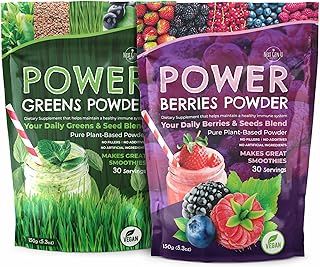 Superfood Greens Powder & Berries Powder Dietary Supplements - for Immune Support - 150 g Pouches - Super Smoothie Mix for Juice & Shakes - Powdered Acai & Flaxseed Blends for Health - by NextGenU