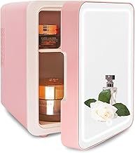 VNIMTI Mini Fridge 4L/6 Cans, Portable Skincare Fridge with Mirror, Small Fridge for Bedrooms, Cooler & Warmer Refrigerator for Car, Drinks, Beauty, Table Top, Office, Travel (4L- Pink)