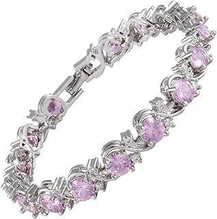 RIZILIA BLOSSOM Tennis Bracelet [18cm/7inch] with Round Cut Gemstones CZ [6 Colours available] in 18K White Gold Plated, Simple Modern Elegance