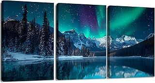YWQQ 3 Pieces Canvas Wall Art Prints, Aurora Scenery Paintings, 30x40cm Modern Picture Framed Artwork for Bedroom Living Room