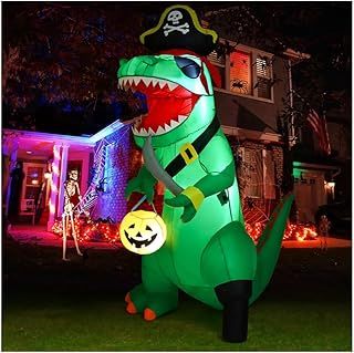 GOOSH 7 FT Tall Halloween Inflatables Outdoor Pirate Dinosaur, Blow Up Yard Decoration with LED Lights Built-in for Holiday/Party/Yard/Garden
