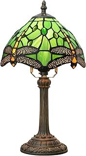 Tiffany Lamp - Green Dragonfly Stained Glass Table Lamp 8x8x14 Inches - Green Dragonfly Style Desk Reading Light - Bedroom & Living Room Decor