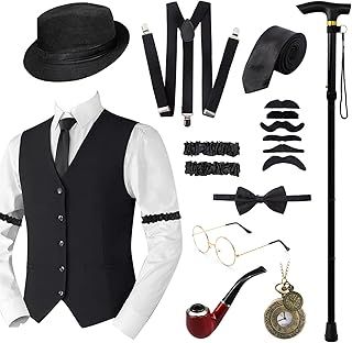 1920s Mens Costume Gatsby,Gatsby Waistcoats Accessories Suit Great Gatsby Accessories Men Fancy Dress Gangster Vest Roaring 20s Outfits Adult Halloween Costumes Men