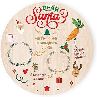 Santa Plate Christmas Eve Treats Reindeer Food Wooden Plate Round Board - 25CM X 25CM (Dear Santa)
