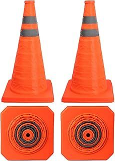 4 Pack 18 inch Orange Collapsible Safety Cones, Road Parking Cones, Pop-up Cones with Reflective Strips and Stable Bases for Road Parking Driving Practice