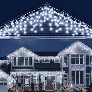 LEDYA Icicle Outdoor Christmas Lights, 46ft/14m 360 LED Outdoor Fairy Lights, Mains Powered Outside & Indoor Decorations Icicle Lights with 8 Modes for Window, Roof, Garden, Wall, Gazebo