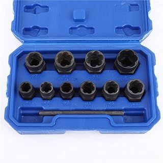 11pcs Twist Socket Set, 9-19mm Lug Nut Remover, Damaged Bolt Screw Nut Extractor Tool Set Including a Punch Rod