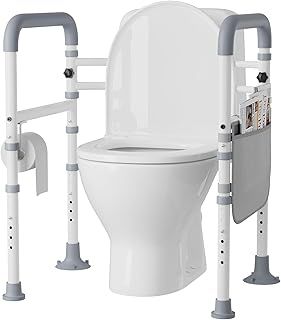 Yornoli Toilet Frame for Disabled and Elderly Adjustable Toilet Safety Support Frames with Non-Slip Handles Foldable Design Includes Toilet Paper Holder & Storage Bag Disability Toilet Bathroom Aids
