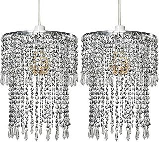 MiniSun | Modern Chrome Jewel Bead Effect Ceiling Light Shades | Pendant Lights, Home Décor & Improvement Essential | Set of 2