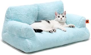 MEWOOFUN Stylish Cat Bed for Indoor Cars Large - Fluffy and Soft Cat Sofa Bed Small Dog Sofa Bed for Dogs and Cats - 66x48cm Cute Cat Bed Couch with Non-slip Bottom, Blue
