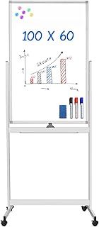 maxtek Whiteboard with Stand, Magnetic Double Sided Easel White Board with Rolling Wheels, Portable Dry Erase Board with Stand, Mobile Standing Board for Office Classroom (Flip Board, 60x100 cm)