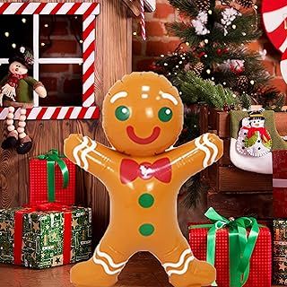 107CM Christmas Inflatable Decorations Christmas Gnome Nutcracker Soldier Gingerbread Man Christmas Soldier Decoration with Ground Nails for Indoor Outdoor Xmas Lawn Yard Decorations (Gingerbread Man)