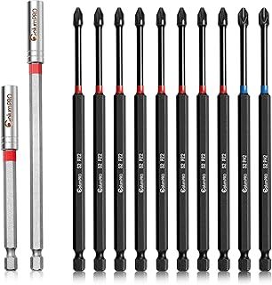 ColumPRO 12PCS PH2 & PZ2 Magnetic Impact Driver Bits Set, 8PZ2 + 2PH2 Screwdriver Bit Sets for Daily Screwdriving Needed with 150 mm + 100 mm Extension Bit Holders