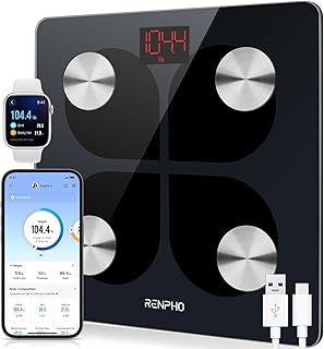 RENPHO USB Rechargeable Scales for Body Weight, Bathroom Weighing Scales Bluetooth Scale with Baby Mode, Body Composition Monitor for Body Weight, Body Fat, BMI, Muscle Mass, LED Display, Elis 1