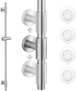 KES 100cm Nail Free Shower Riser Rail Slider with Adjustable Shower Head Holder No Drilling, Shower Slide Bar Self Adhesive Wall Mounted Stainless Steel Brushed Finish, F209S100DF-BS