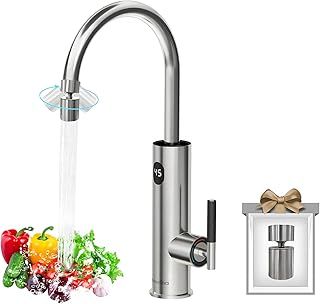 Briwellna Instant Hot Water Tap, 220V Stainless Electric Tap Universal Nozzle, Flexible and Convenient, 360 Degrees Rotate Cold and Water Heater Faucet (Silver)