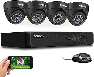 SANSCO 5MP 8 Channel DVR Outdoor CCTV Camera System, 4x 1080P Home Security Dome Camera, Waterproof, Face Human Detection, USB Backup, Remote Access, Email & APP Alert, Metal Housing, No Hard Drive