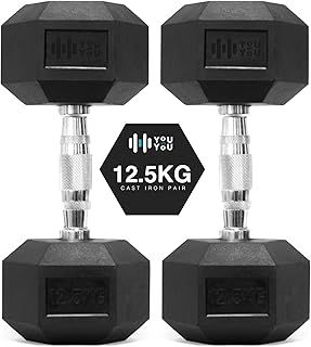 You vs You Hex Dumbbells Weights Pair for Home Exercise | 1kg - 30kg Set of 2 Hexagonal Weight Rubber Encased for Home Fitness Gym Workout Training Muscle Building & Conditioning