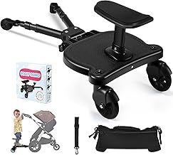 BugyKido Universal Buggy Board with Seat, Kiddy Board with Pram Organiser Bag, Pram Standing Board Compatible with Over 99% of Pushchairs, for Children from 2-6 Years, Load 25 KG(Black)