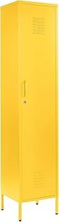 MMT Furniture Metal Locker Cabinet in Orange Yellow Blue White Grey, Lockable Cabinet Storage Cupboard Slim One Door Wardrobe Industrial Style Shoe Storage (Yellow - RAL 1017, 180cm)