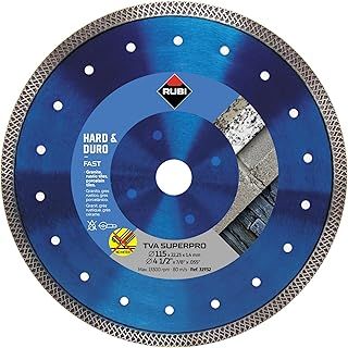 RUBI | Hard Materials Turbo Viper Diamond Blade | Dry Cutting of Granite, Rustic Tiles, Klinker, Refractories, Slate and Porcelain Tiles | Inside D.: 22,2 mm | Outside D.: 115 mm | TVA-115 SUPERPRO