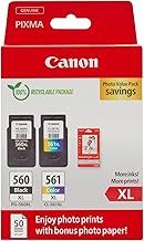 Canon Ink & Paper Multipack - PG-560XL/CL-561XL Genuine Printer Ink Cartridges 2 Pack (1 x Black XL, 1 x Colour XL) & 4x6 Photo Paper (50 x Sheets)